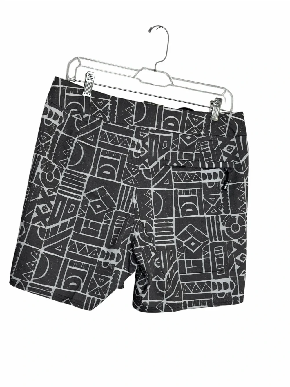 Vast Men's African Stone Geo-Print Swim Trunks, gray, 30, NWOT